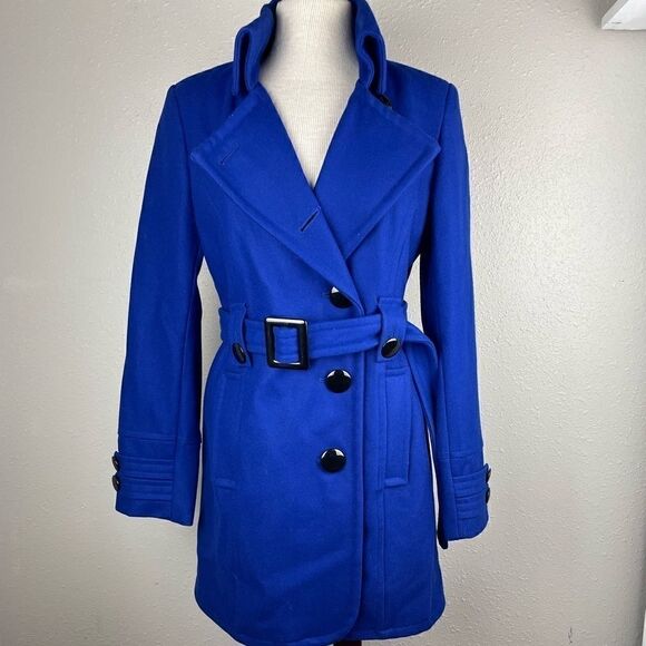 Giacca Blue Wool Blend Pea Coat Size S EUC - Picture 1 of 9